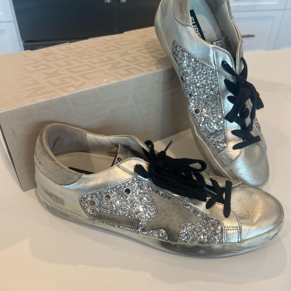 Golden Goose Silver Laminated Toe Glitter